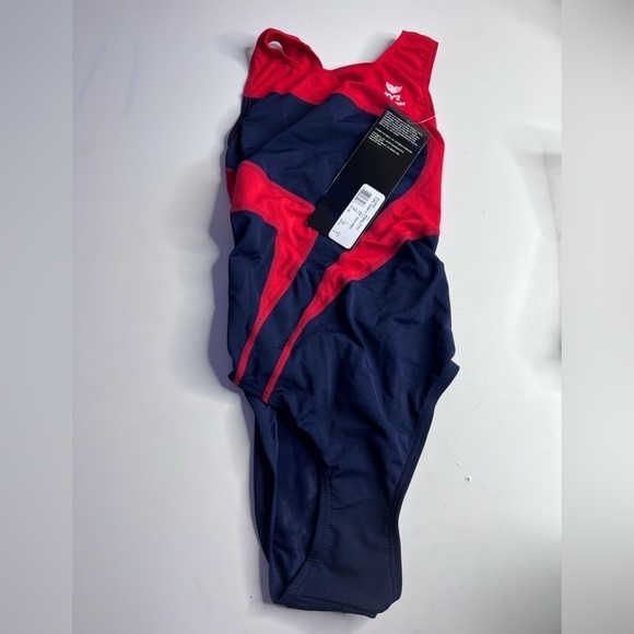 TYR Girls' Maxfit Swimsuit Atle- T-Splice navy/red size 8. - Picture 2 of 6